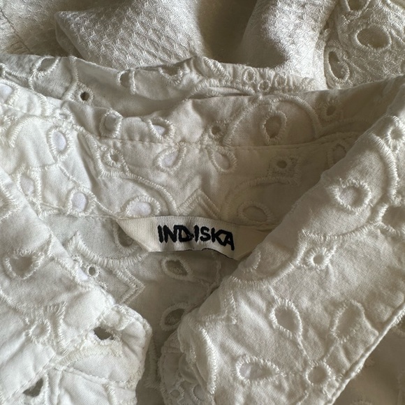 White Boho Eyelet Button down Shirt- Floral Lace Shirt - Festival Top- Size XL - Picture 2 of 6